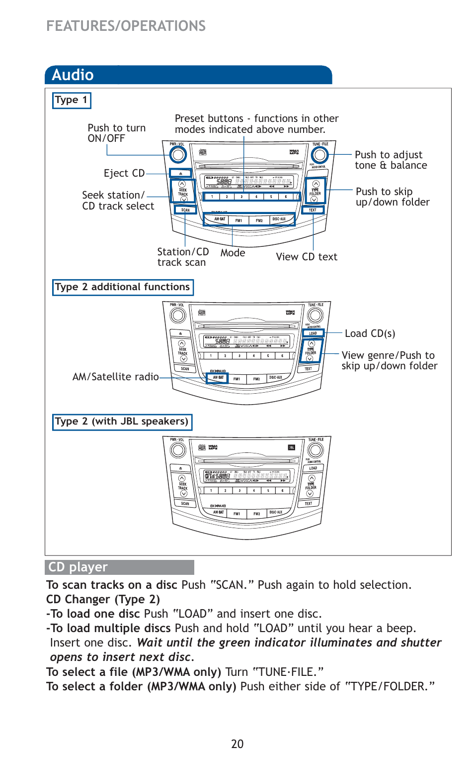 Audio, Features/operations, Cd player | TOYOTA 2011 Rav4 User Manual | Page 42 / 554