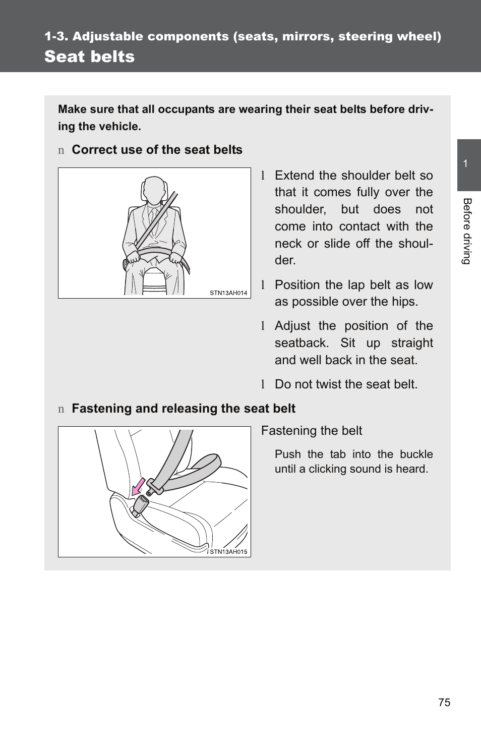 Seat belts | TOYOTA 2011 Tundra User Manual | Page 100 / 753