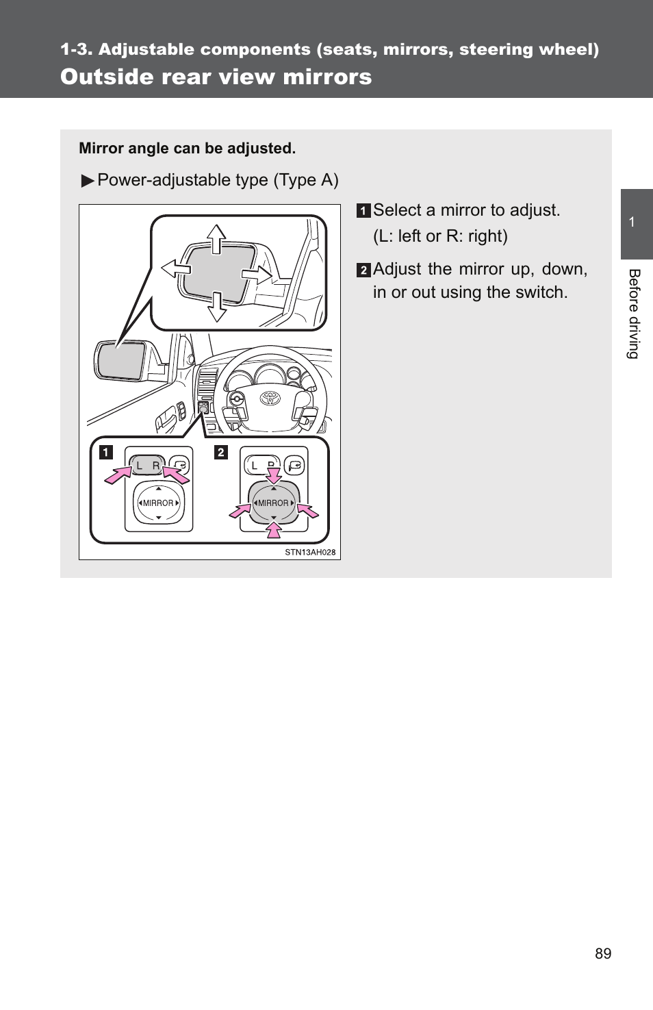 Outside rear view mirrors | TOYOTA 2011 Tundra User Manual | Page 114 / 753