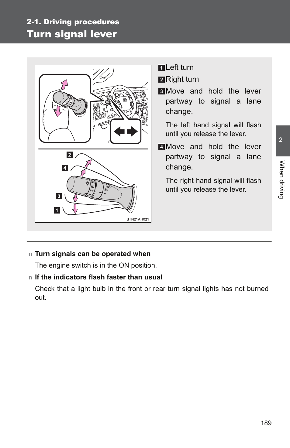 Turn signal lever | TOYOTA 2011 Tundra User Manual | Page 213 / 753