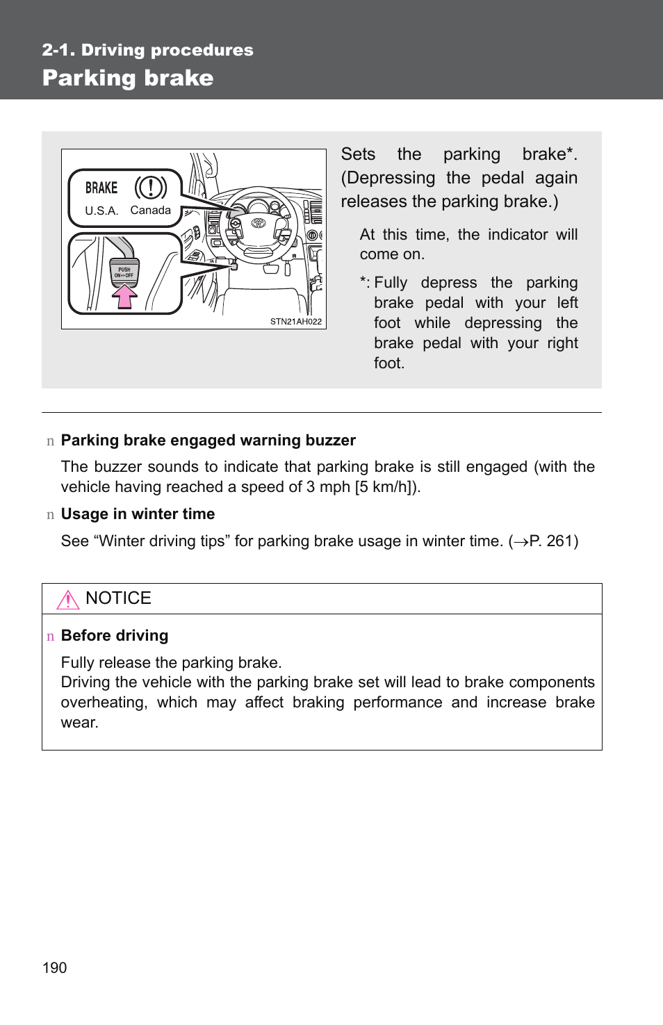 Parking brake | TOYOTA 2011 Tundra User Manual | Page 214 / 753