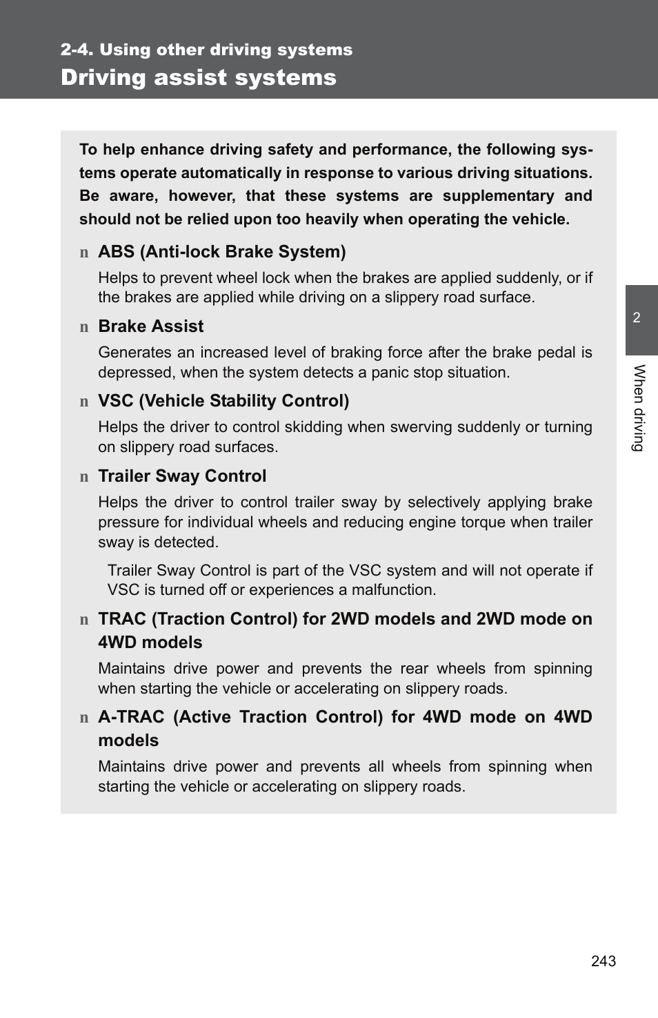 Driving assist systems | TOYOTA 2011 Tundra User Manual | Page 267 / 753