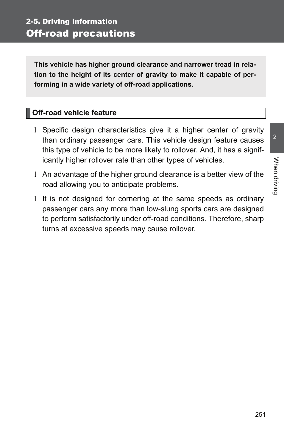 Sec_2-5, Off-road precautions | TOYOTA 2011 Tundra User Manual | Page 275 / 753