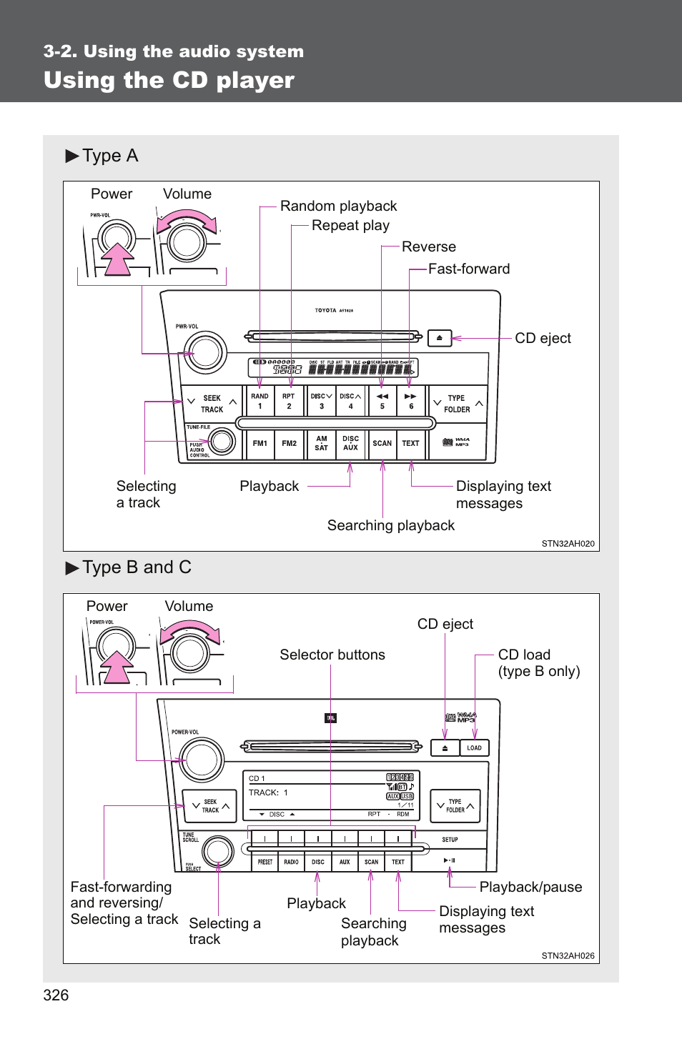 Using the cd player, Type a type b and c | TOYOTA 2011 Tundra User Manual | Page 348 / 753