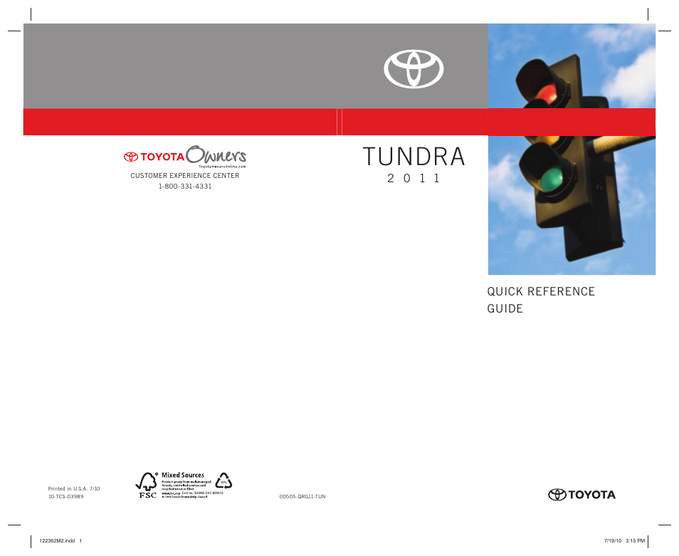 Quick reference guide, Tundra | TOYOTA 2011 Tundra User Manual | Page 37 / 753