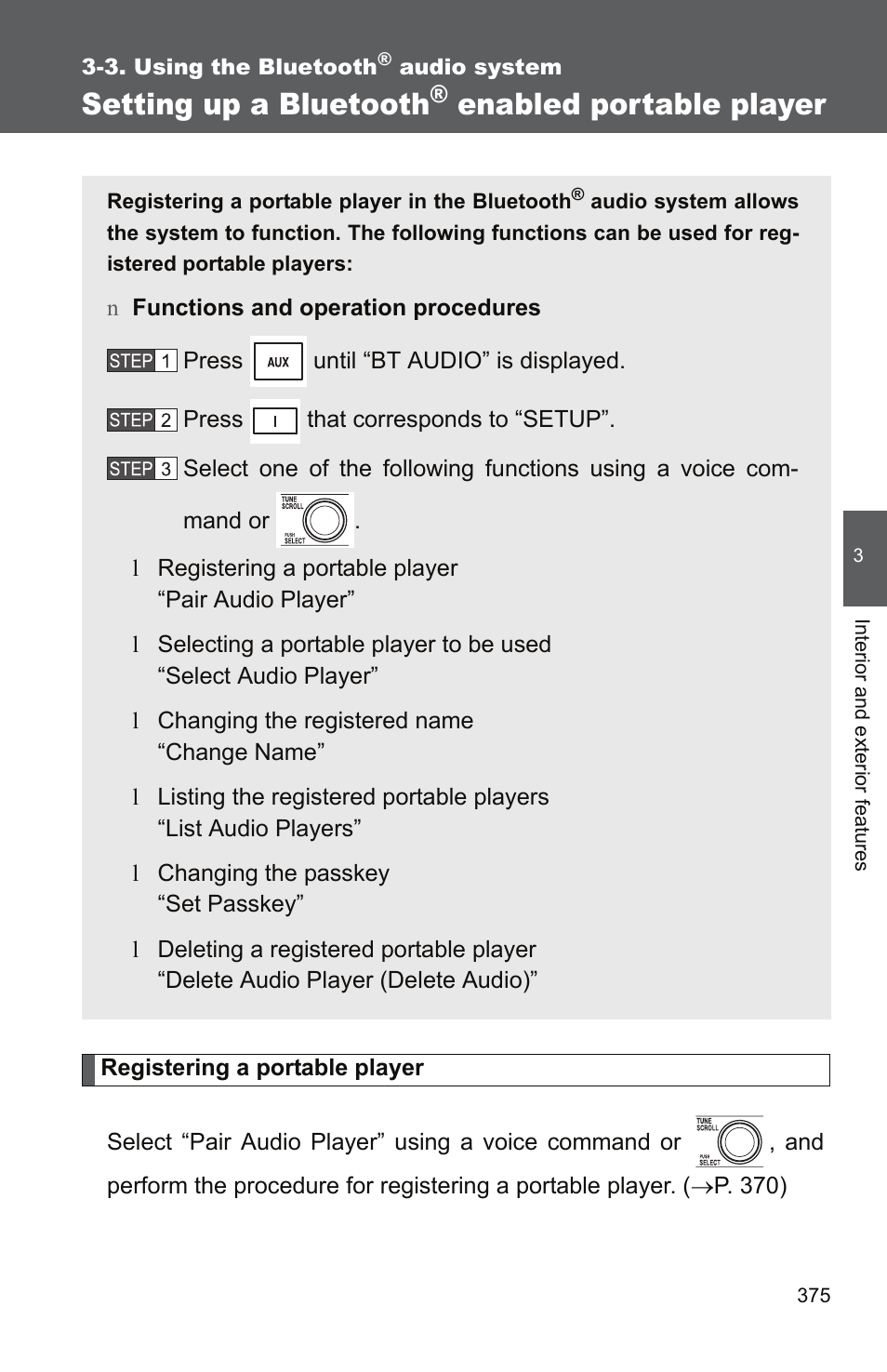 Setting up a bluetooth, Enabled portable player | TOYOTA 2011 Tundra User Manual | Page 397 / 753