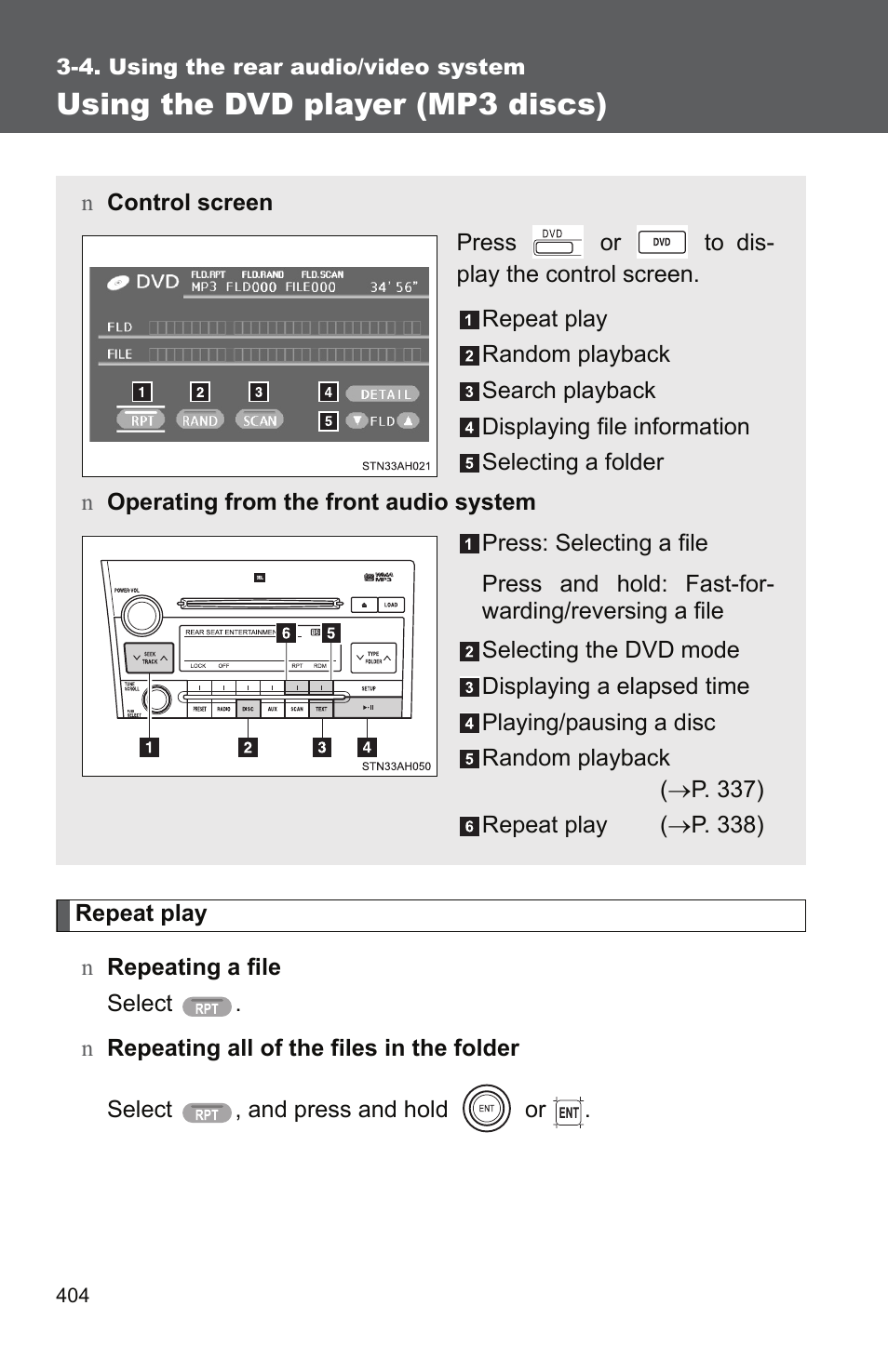 Using the dvd player (mp3 discs) | TOYOTA 2011 Tundra User Manual | Page 426 / 753