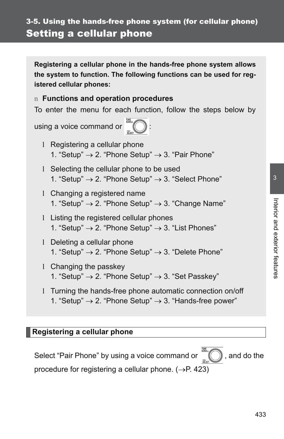 Setting a cellular phone | TOYOTA 2011 Tundra User Manual | Page 455 / 753