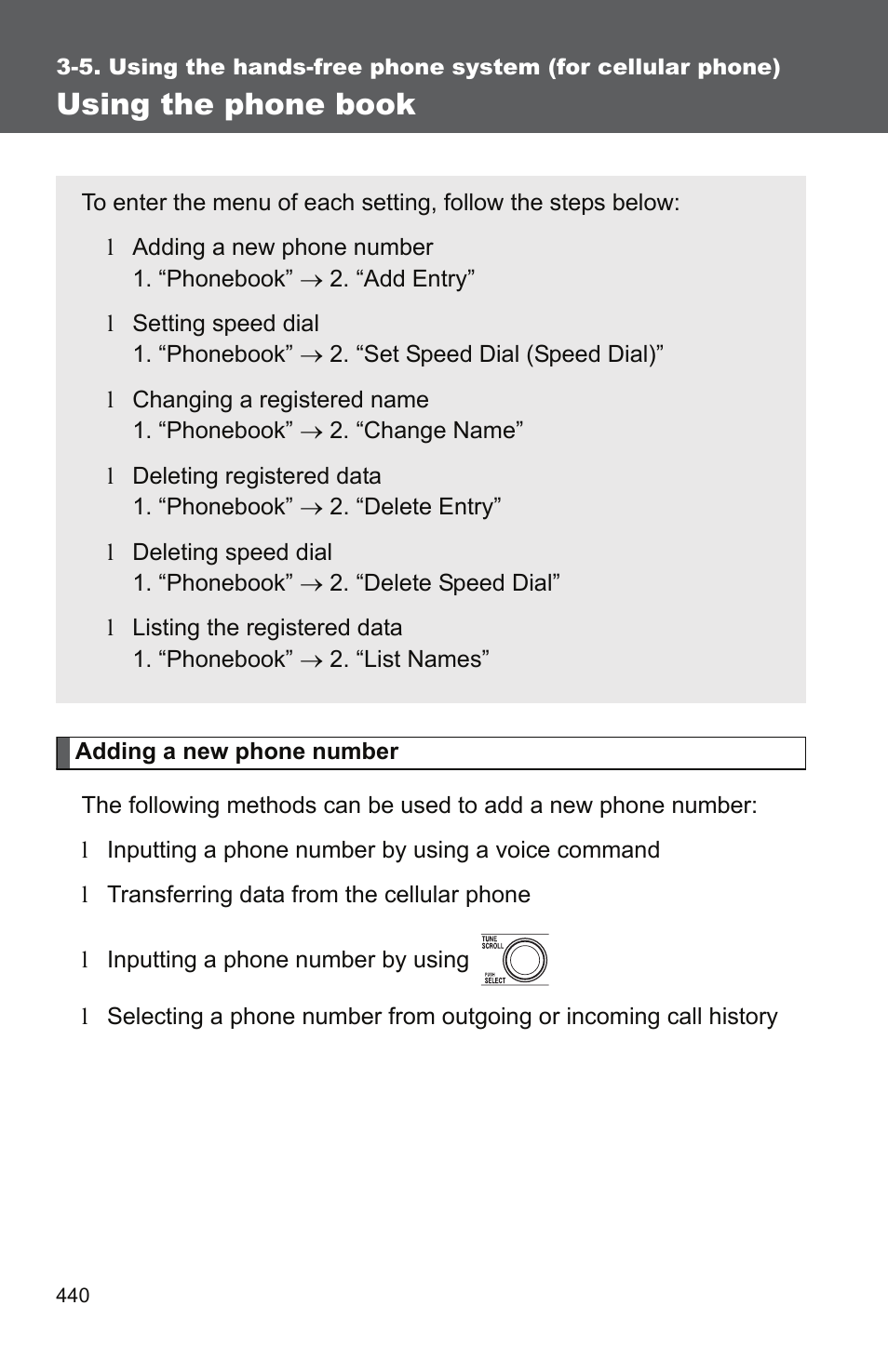 Using the phone book | TOYOTA 2011 Tundra User Manual | Page 462 / 753