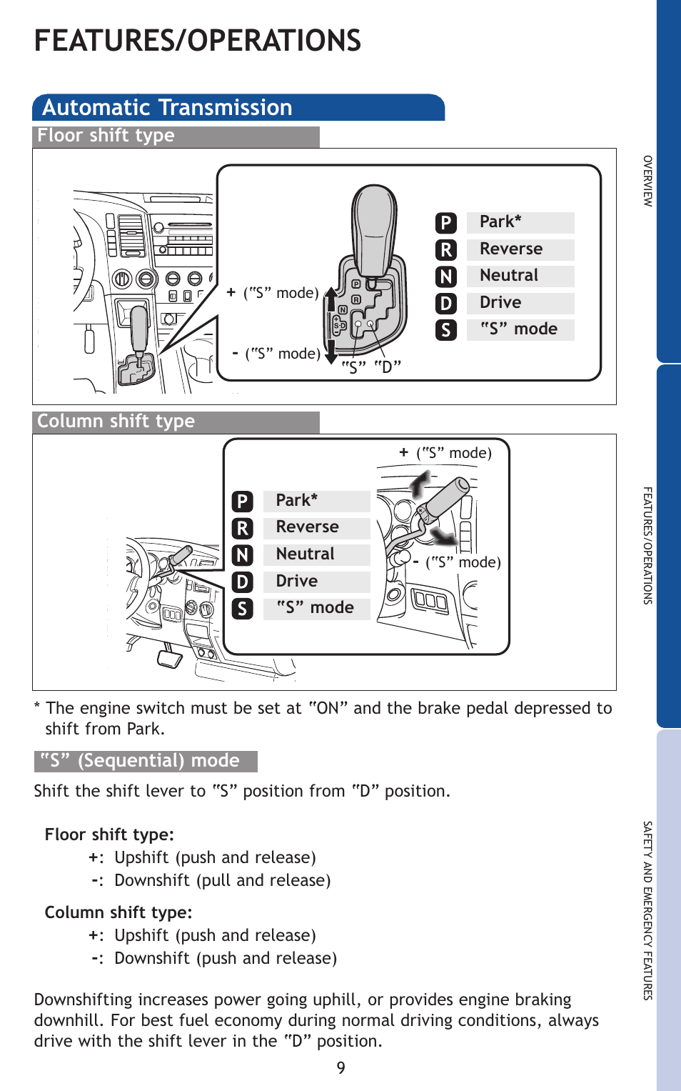 Features/operations, Automatic transmission | TOYOTA 2011 Tundra User Manual | Page 47 / 753