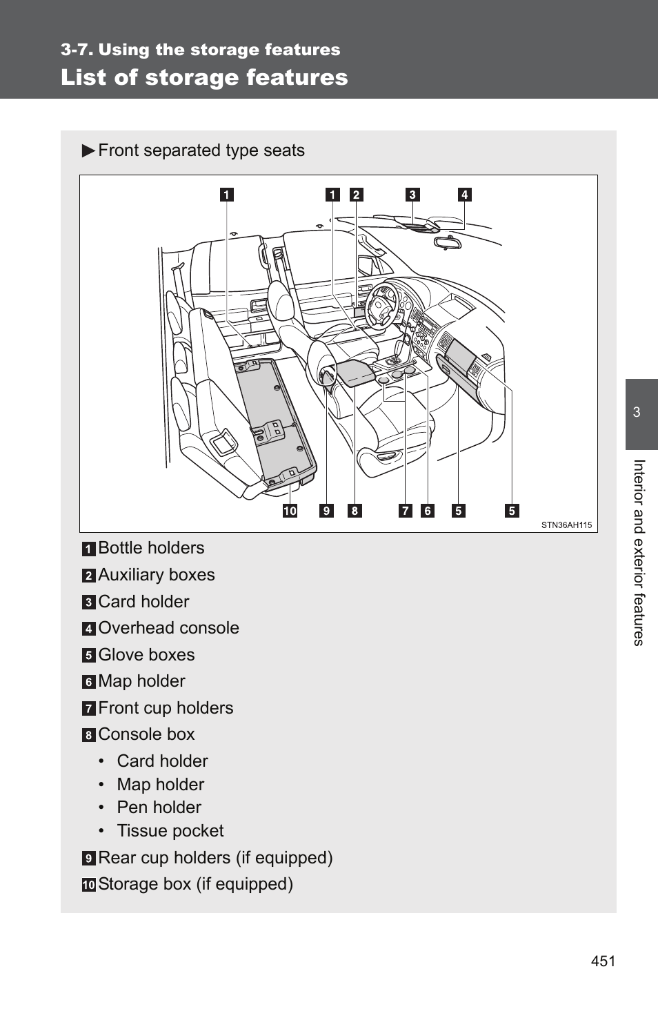 Sec_3-7, List of storage features | TOYOTA 2011 Tundra User Manual | Page 473 / 753