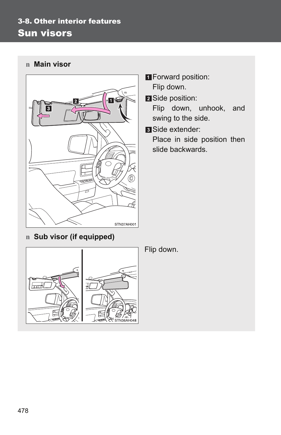 Sec_3-8, Sun visors | TOYOTA 2011 Tundra User Manual | Page 500 / 753