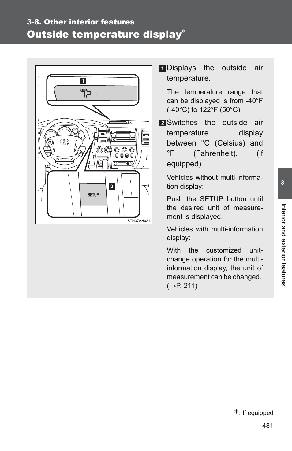 Outside temperature display | TOYOTA 2011 Tundra User Manual | Page 503 / 753