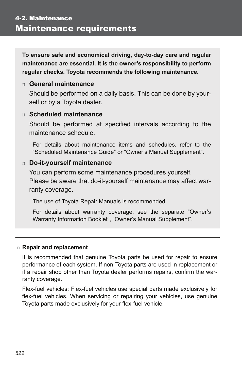 Sec_4-2, Maintenance requirements | TOYOTA 2011 Tundra User Manual | Page 543 / 753