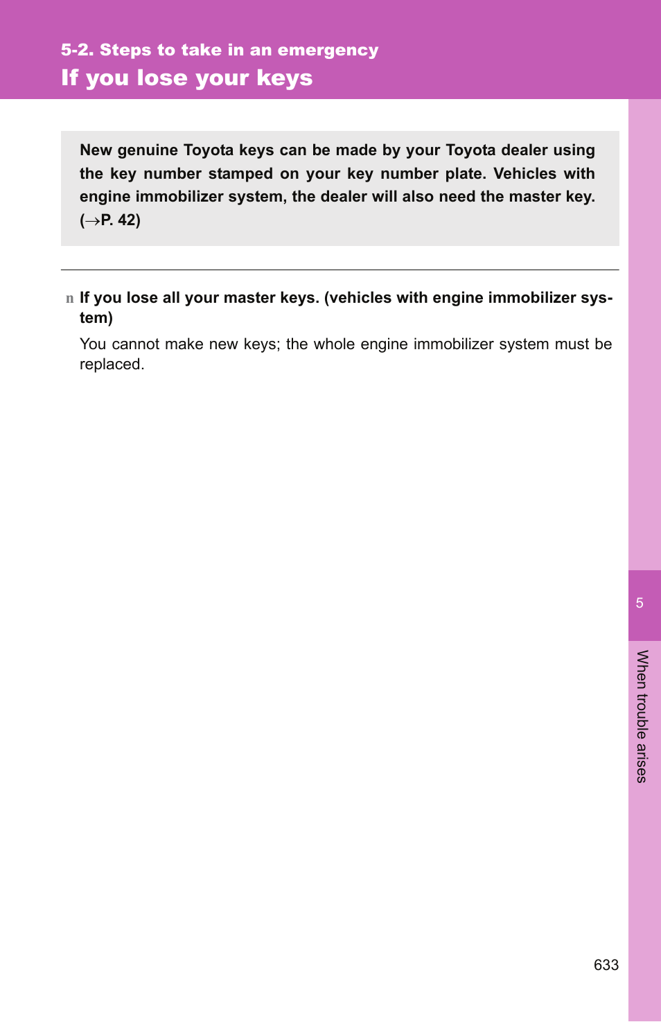 If you lose your keys | TOYOTA 2011 Tundra User Manual | Page 653 / 753