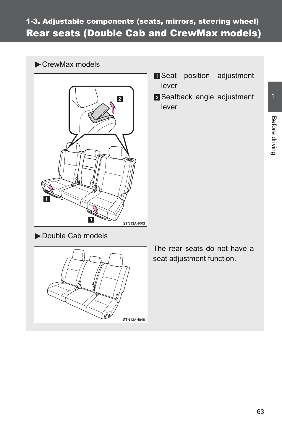 Rear seats (double cab and crewmax models) | TOYOTA 2011 Tundra User Manual | Page 88 / 753