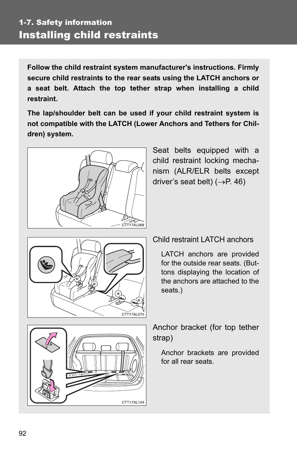 Installing child restraints | TOYOTA 2011 Matrix User Manual | Page 116 / 516