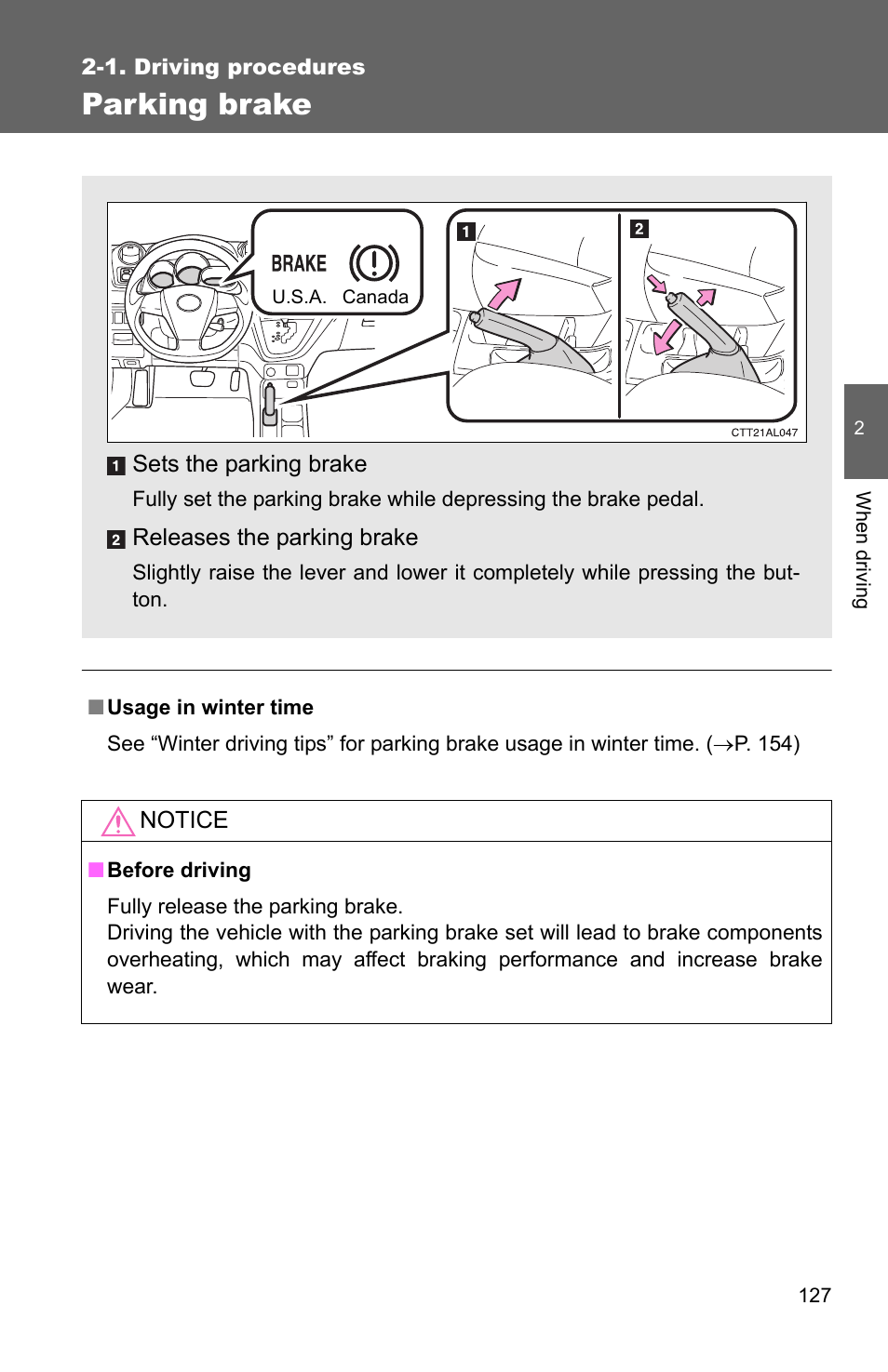 Parking brake | TOYOTA 2011 Matrix User Manual | Page 150 / 516
