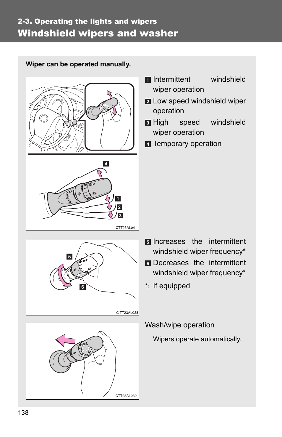 Windshield wipers and washer | TOYOTA 2011 Matrix User Manual | Page 161 / 516