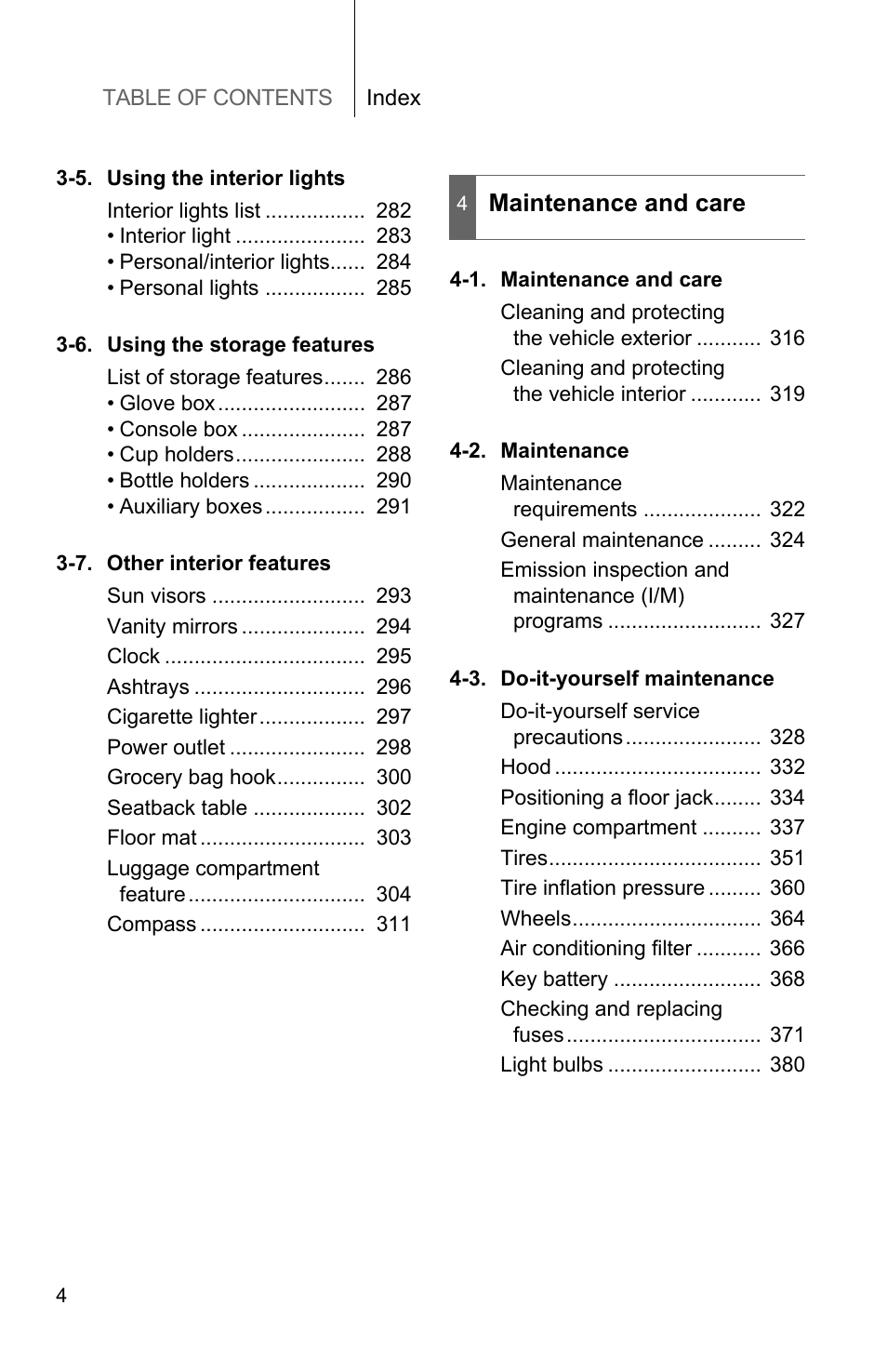Maintenance and care | TOYOTA 2011 Matrix User Manual | Page 22 / 516