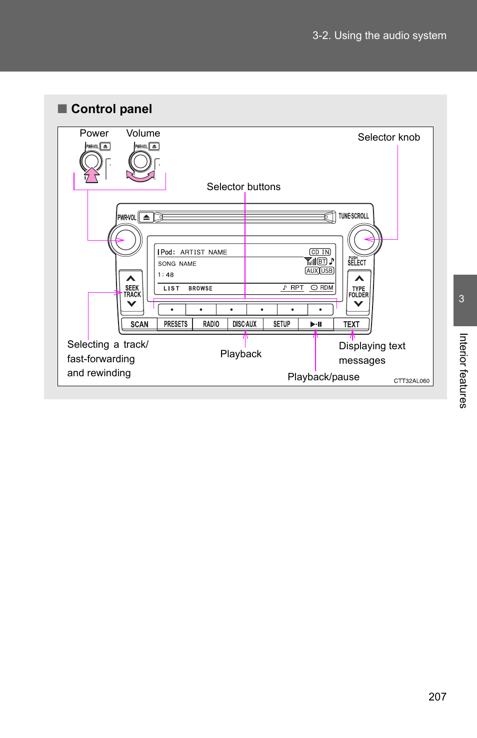 Control panel | TOYOTA 2011 Matrix User Manual | Page 228 / 516