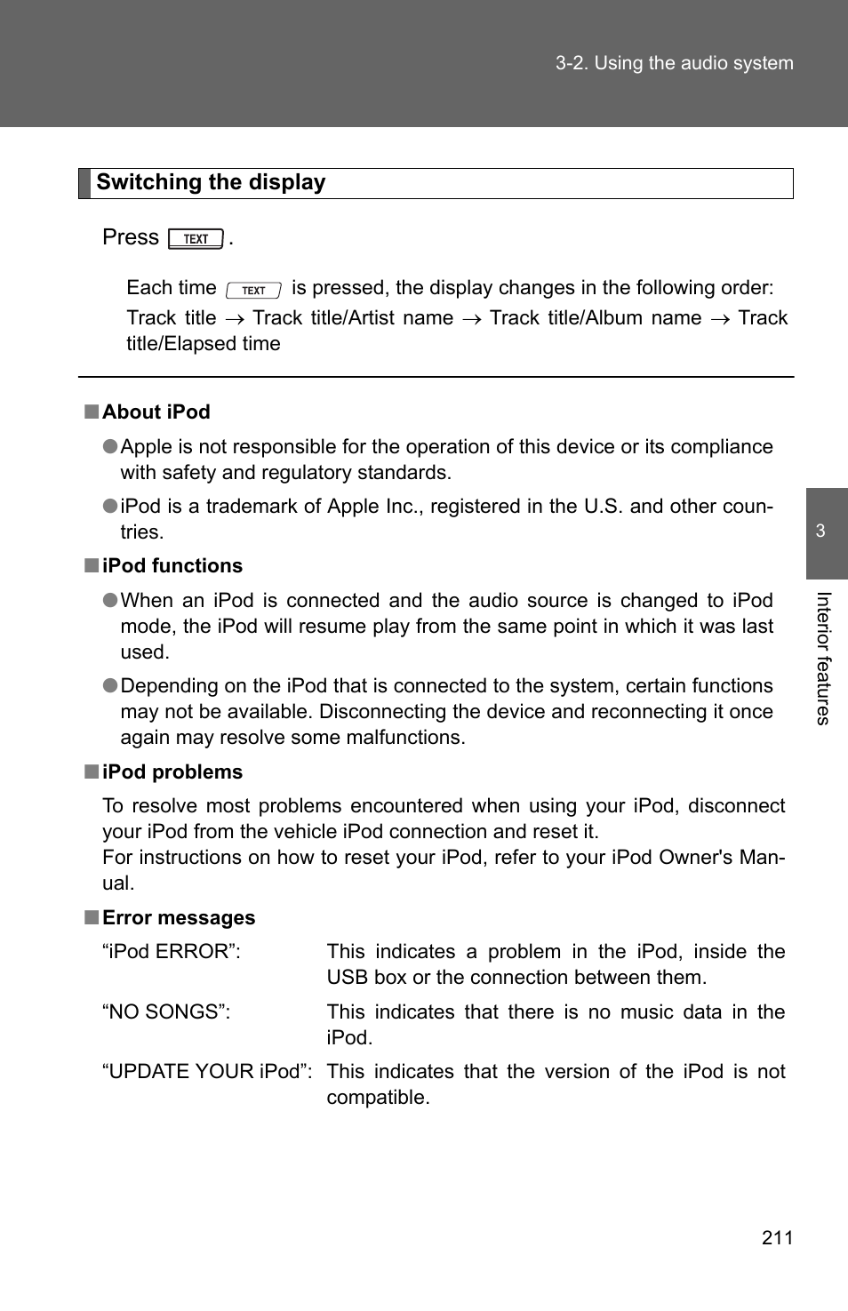 TOYOTA 2011 Matrix User Manual | Page 232 / 516