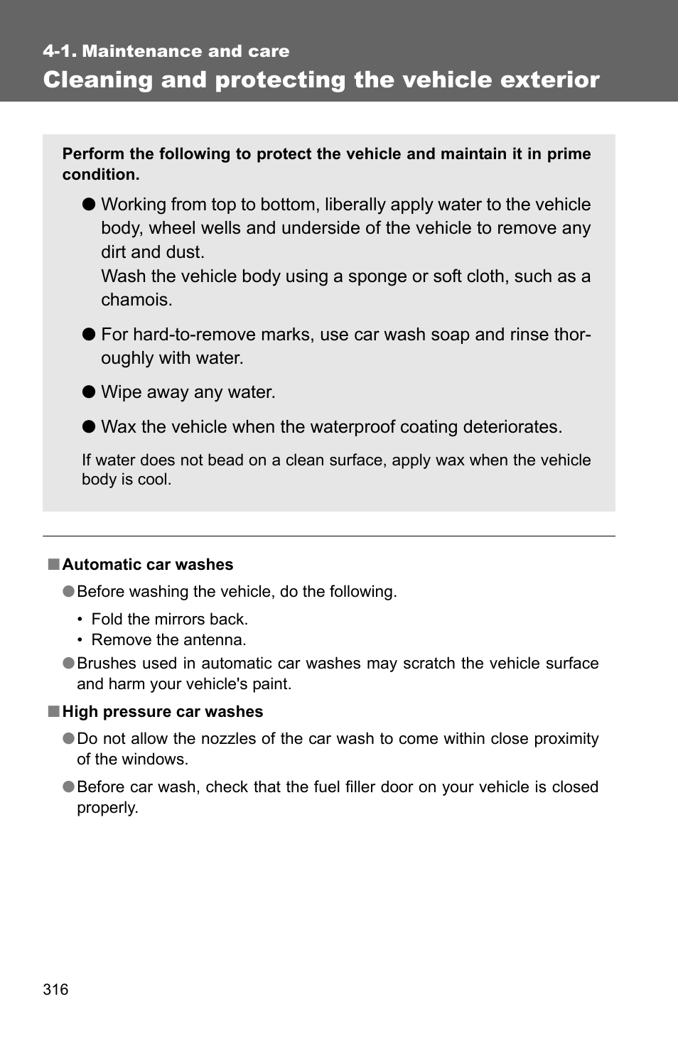 Sec_04-01, Cleaning and protecting the vehicle exterior | TOYOTA 2011 Matrix User Manual | Page 336 / 516