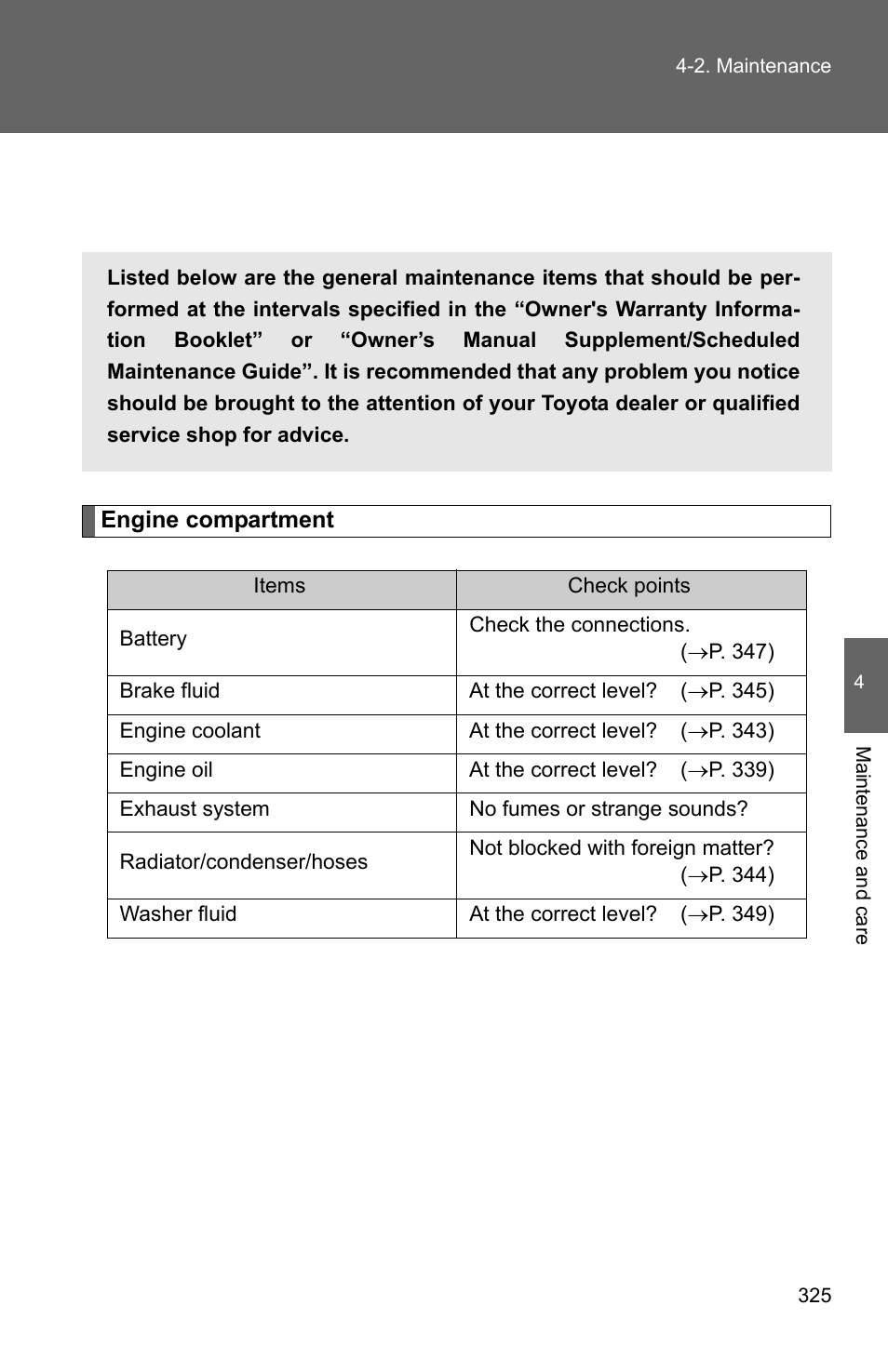 General maintenance | TOYOTA 2011 Matrix User Manual | Page 345 / 516