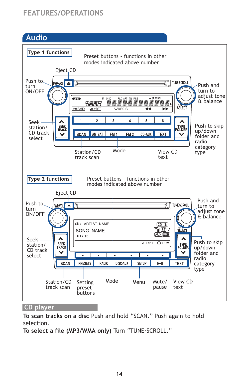Audio, Features/operations, Cd player | TOYOTA 2011 Matrix User Manual | Page 39 / 516