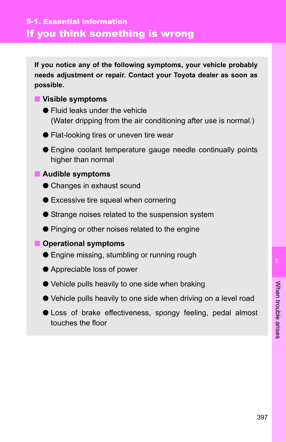 If you think something is wrong | TOYOTA 2011 Matrix User Manual | Page 417 / 516