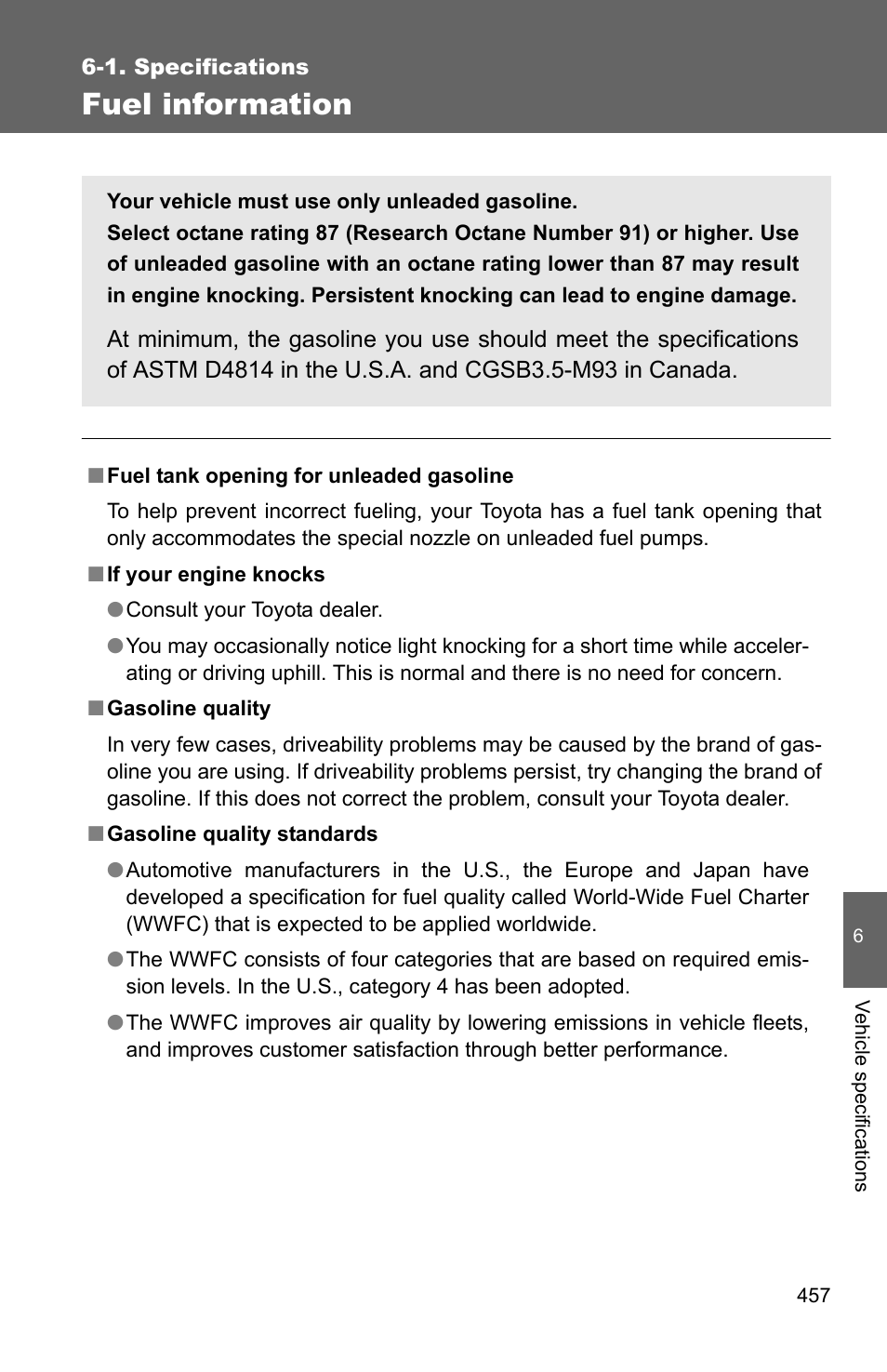 Fuel information | TOYOTA 2011 Matrix User Manual | Page 476 / 516
