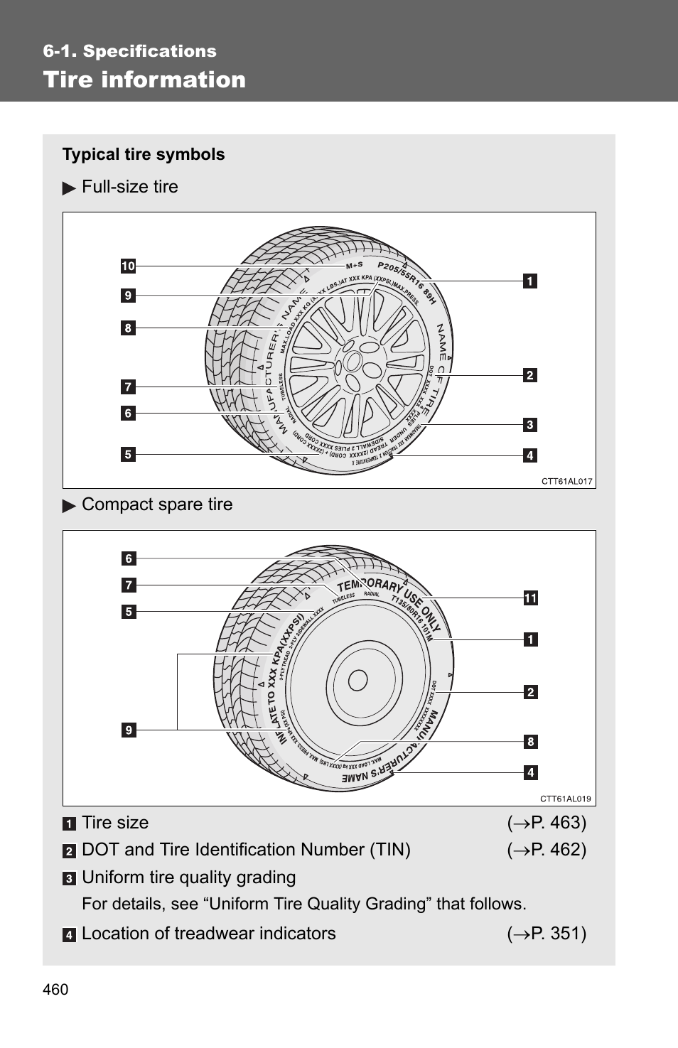 Tire information | TOYOTA 2011 Matrix User Manual | Page 479 / 516