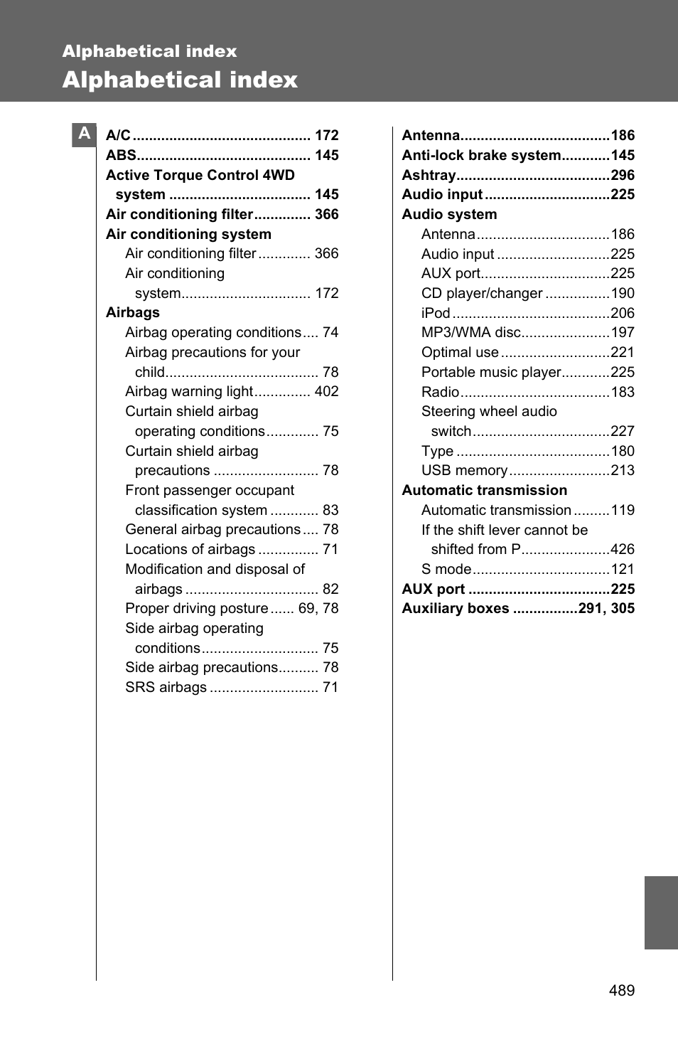 Sec_08-01, Alphabetical index | TOYOTA 2011 Matrix User Manual | Page 505 / 516