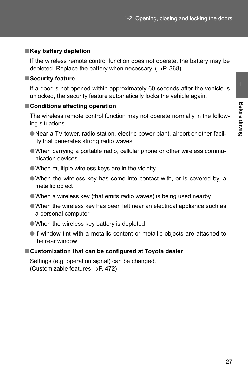 TOYOTA 2011 Matrix User Manual | Page 51 / 516