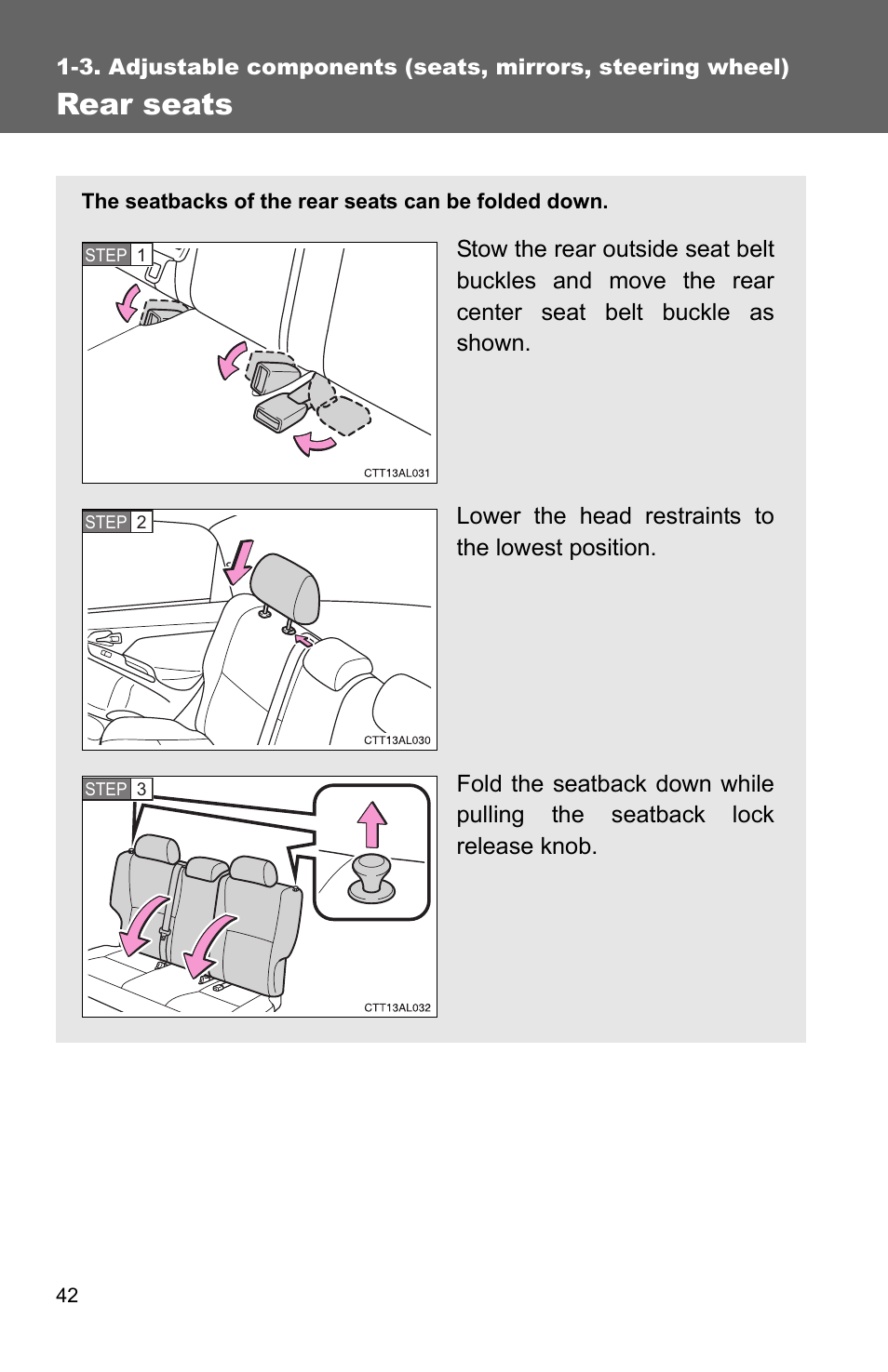 Rear seats | TOYOTA 2011 Matrix User Manual | Page 66 / 516