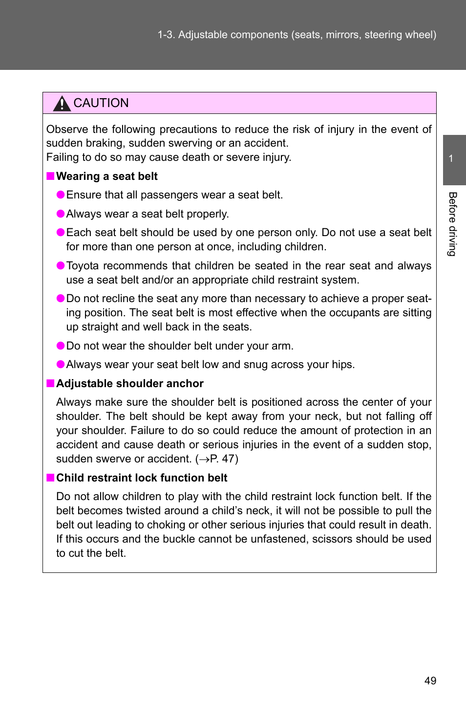 TOYOTA 2011 Matrix User Manual | Page 73 / 516