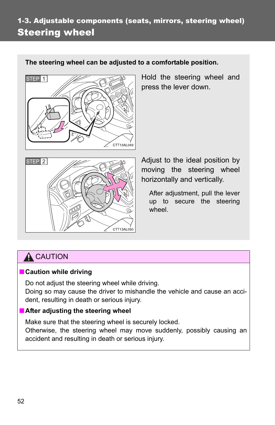 Steering wheel | TOYOTA 2011 Matrix User Manual | Page 76 / 516
