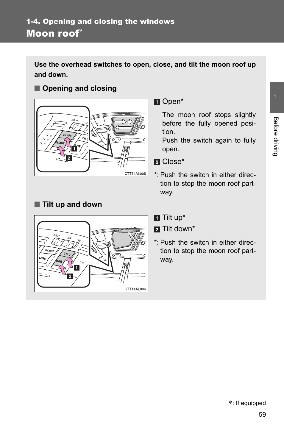 Moon roof | TOYOTA 2011 Matrix User Manual | Page 83 / 516