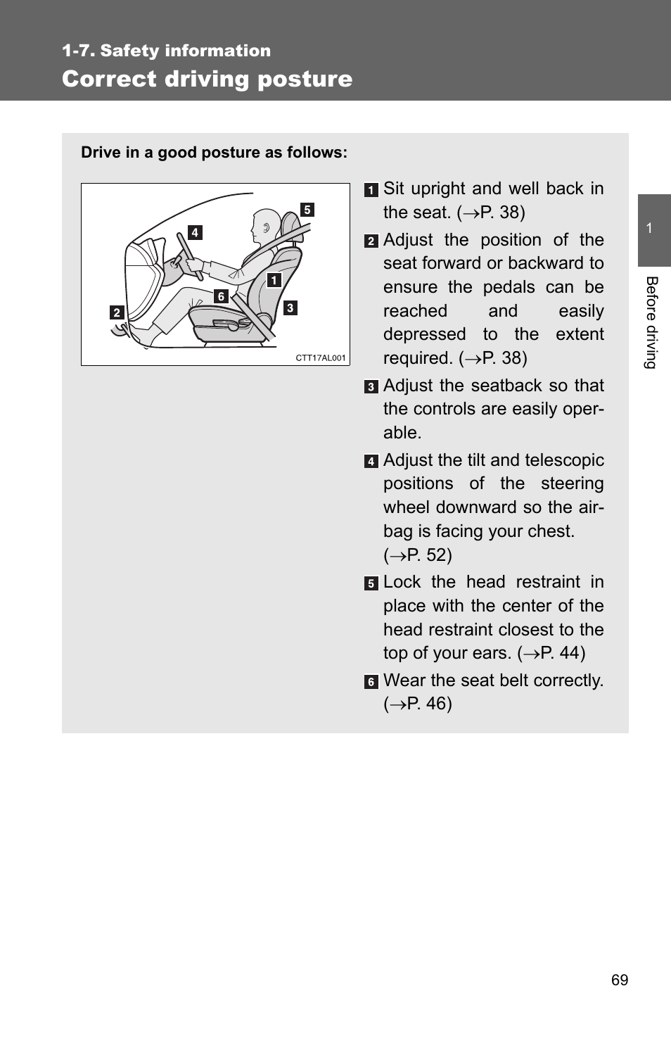 Sec_01-07, Correct driving posture | TOYOTA 2011 Matrix User Manual | Page 93 / 516
