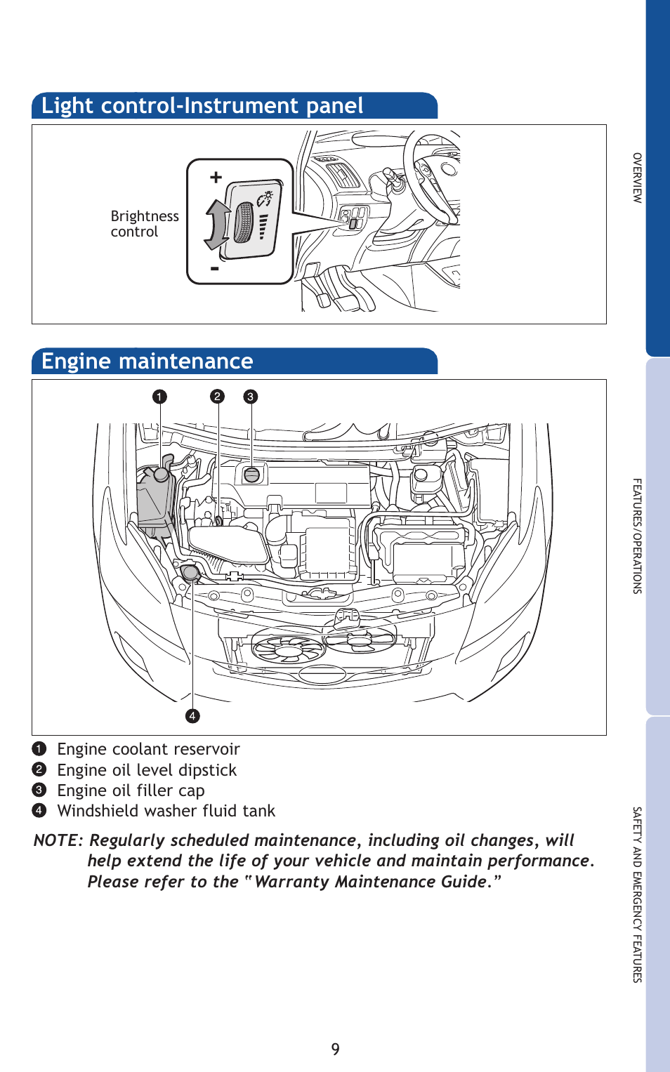 Engine maintenance light control-instrument panel | TOYOTA 2011 Prius User Manual | Page 31 / 651