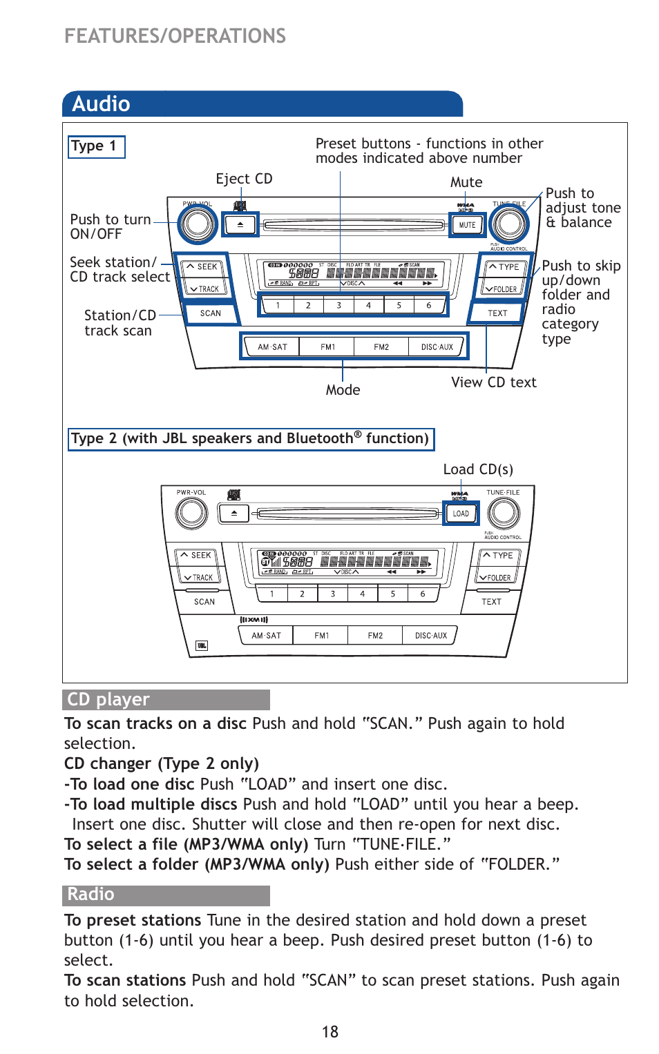 Audio, Features/operations | TOYOTA 2011 Prius User Manual | Page 40 / 651