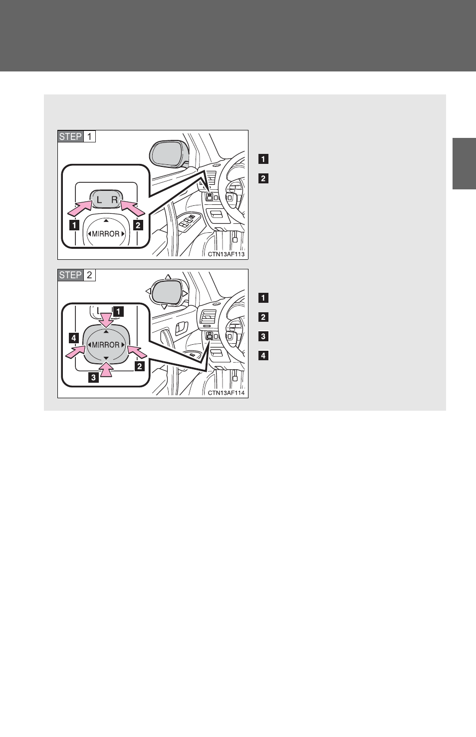 Outside rear view mirrors | TOYOTA 2011 Highlander User Manual | Page 103 / 615