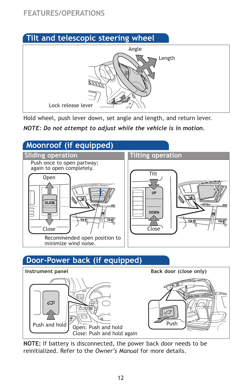 Door-power back (if equipped), Features/operations | TOYOTA 2011 Highlander User Manual | Page 21 / 615