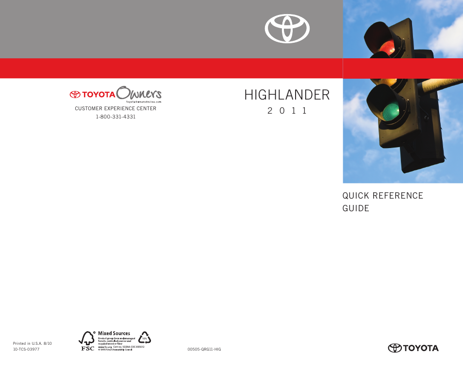 Quick reference guide, Highlander | TOYOTA 2011 Highlander User Manual | Page 8 / 615