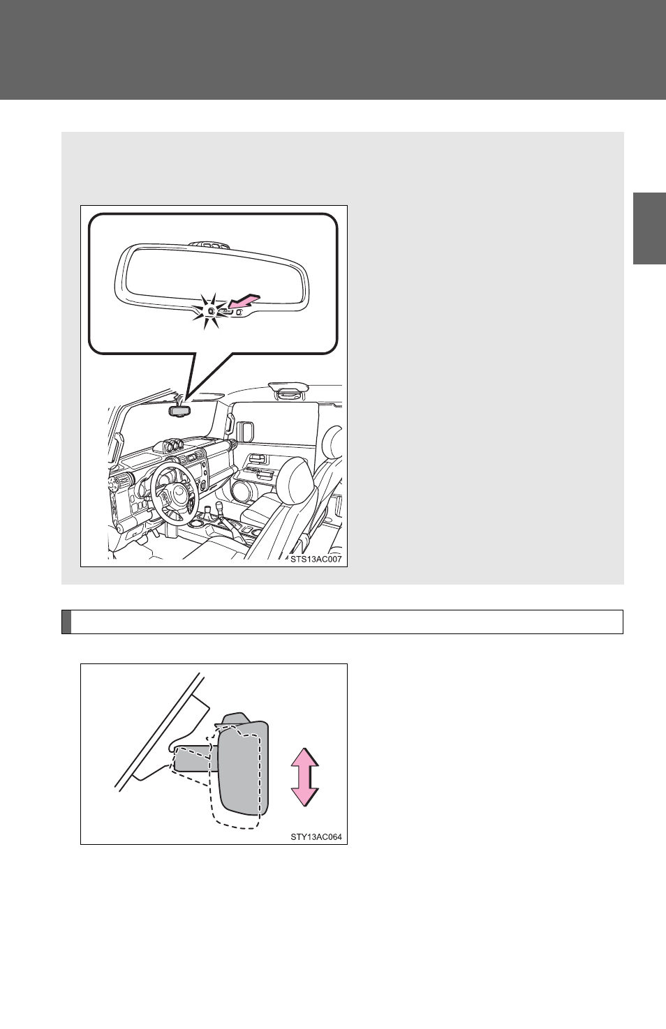 Anti-glare inside rear view mirror | TOYOTA 2011 FJ Cruiser User Manual | Page 84 / 543