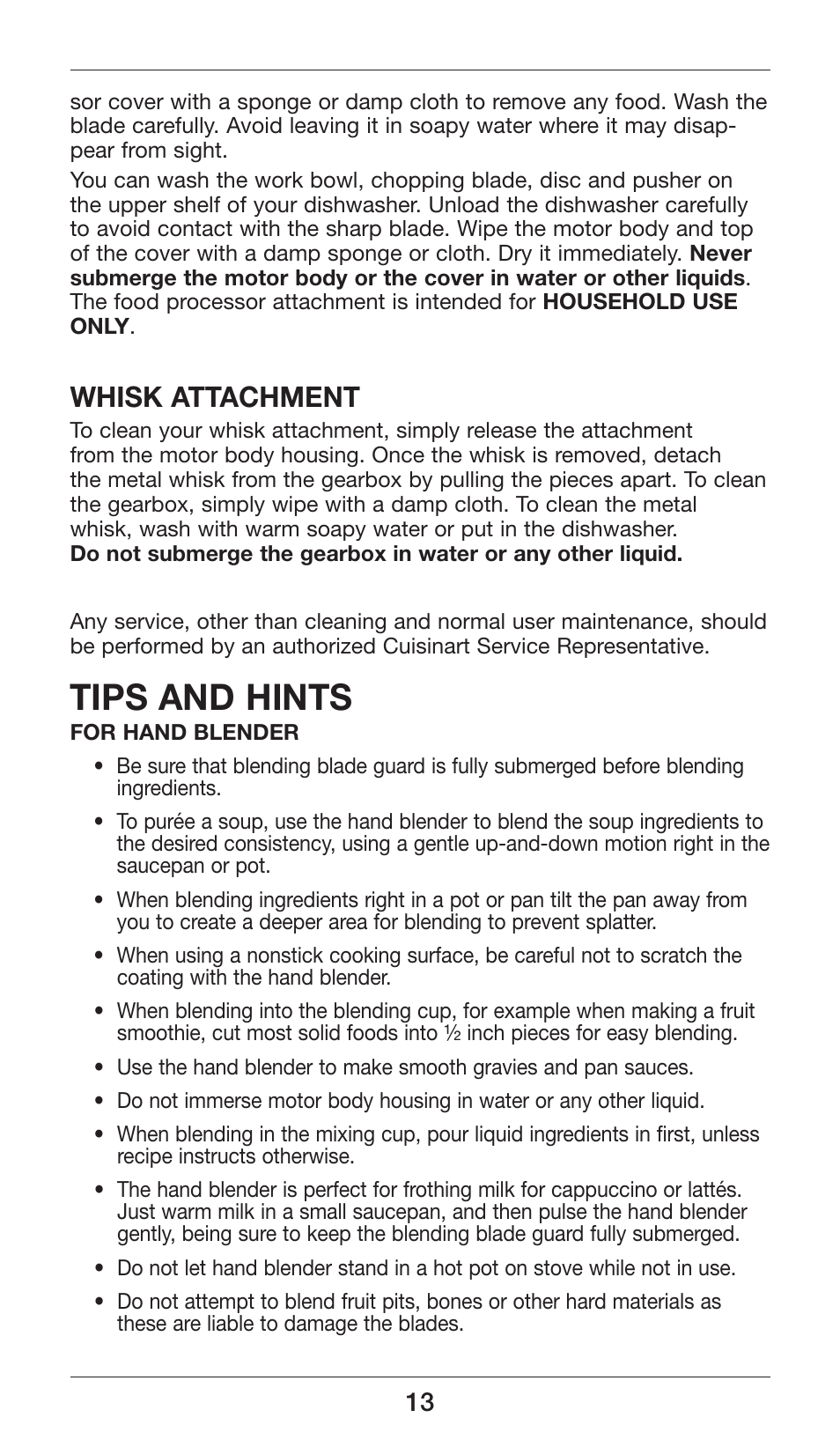 Tips and hints, Whisk attachment | Cuisinart Smart Stick Power Trio High Torque Hand Blender CSB-80 User Manual | Page 13 / 37