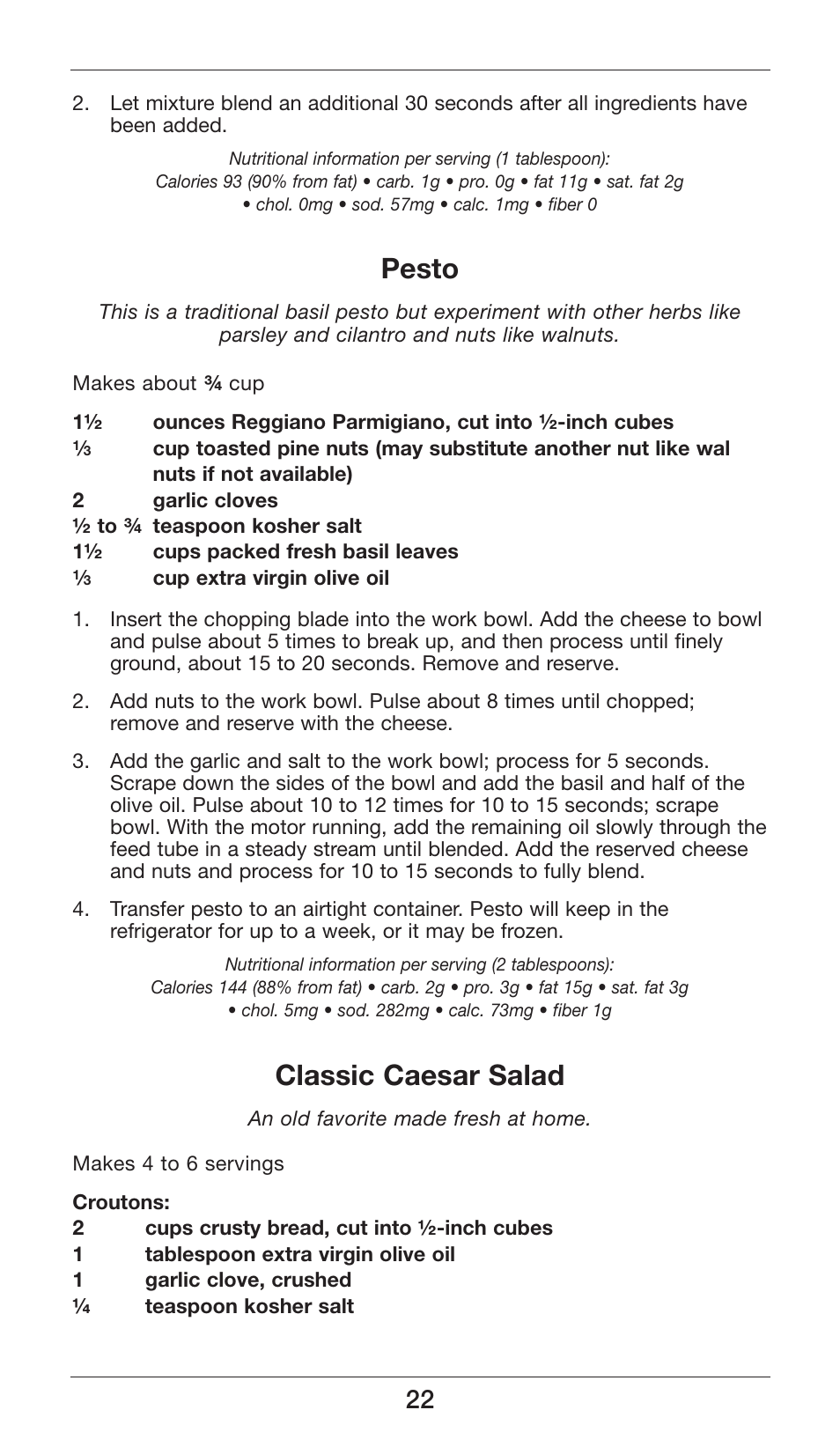Pesto, Classic caesar salad | Cuisinart Smart Stick Power Trio High Torque Hand Blender CSB-80 User Manual | Page 22 / 37