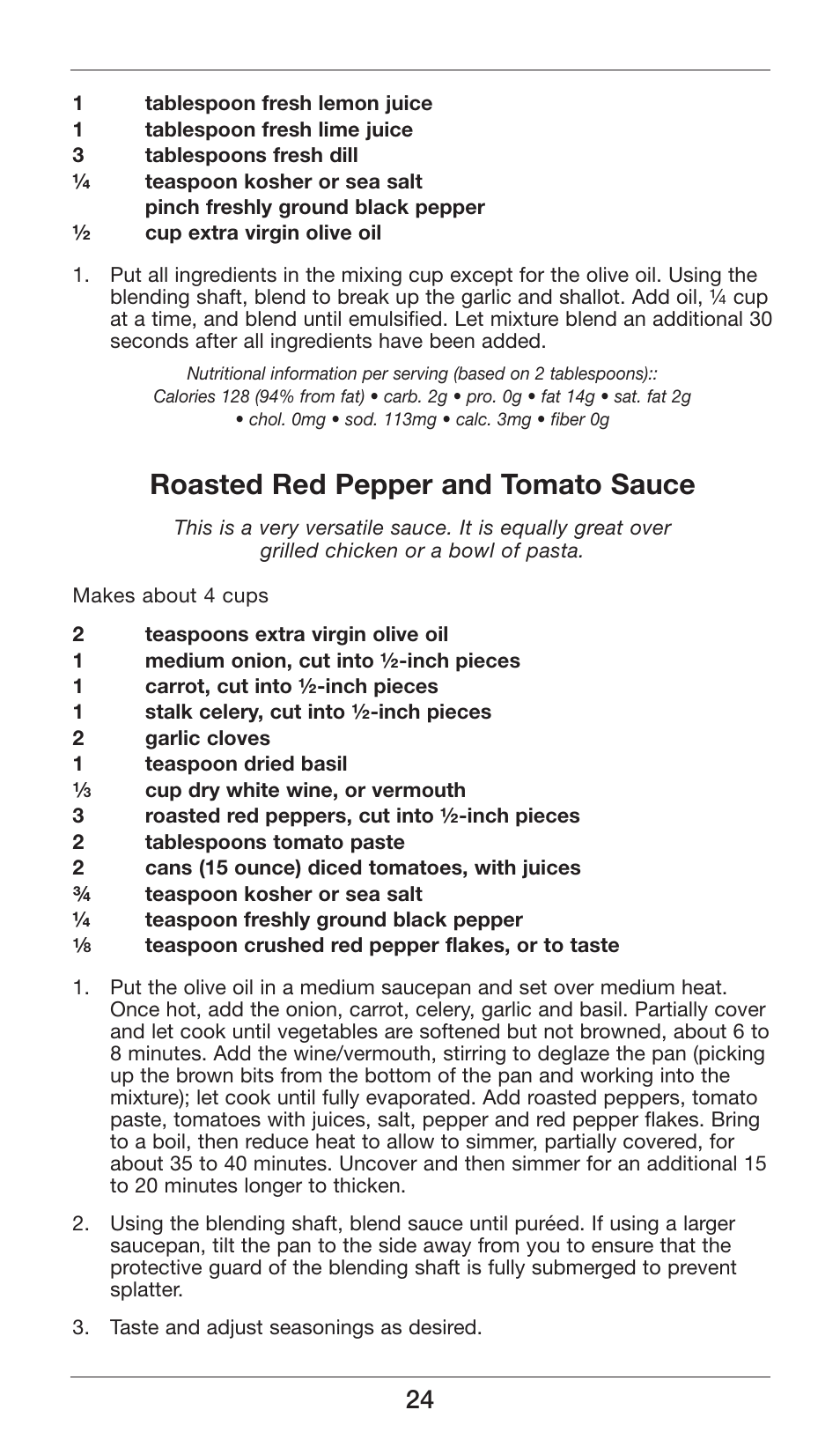 Roasted red pepper and tomato sauce | Cuisinart Smart Stick Power Trio High Torque Hand Blender CSB-80 User Manual | Page 24 / 37