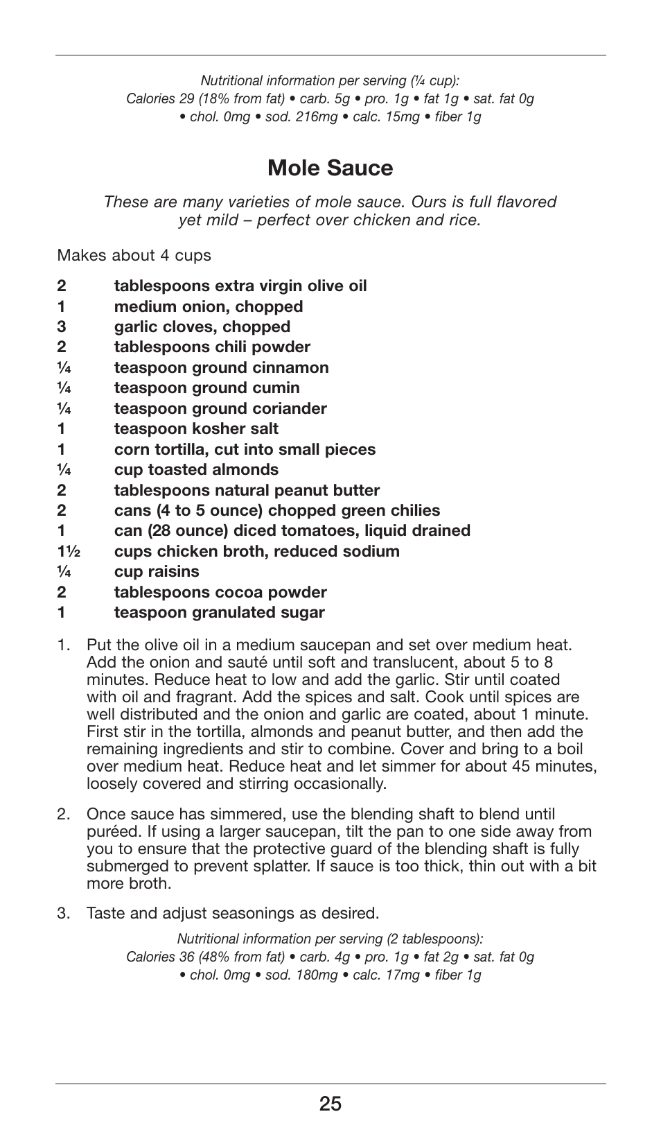 Mole sauce | Cuisinart Smart Stick Power Trio High Torque Hand Blender CSB-80 User Manual | Page 25 / 37