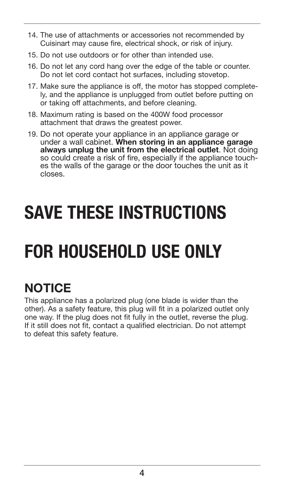 Save these instructions for household use only, Notice | Cuisinart Smart Stick Power Trio High Torque Hand Blender CSB-80 User Manual | Page 4 / 37
